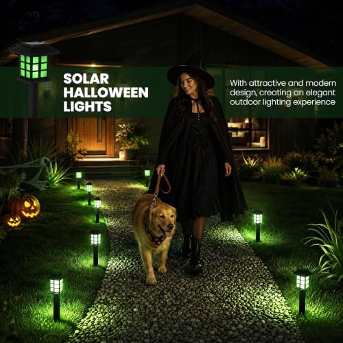 GIGALUMI Halloween Solar Lights Outdoor,12ps Green Halloween Decorations. - Image 7