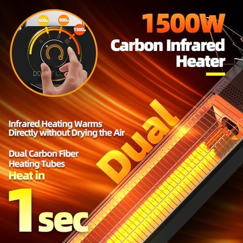 Patio Heaters for Outdoor Use, Haimmy 34-Inch 1500W Indoor & Outdoor Electric Infrared Heater with 3 Heat Levels, IPX5 Waterproof, Tip-Over & Overheat Protection, Instant Heating for Patio, Garage - Image 2