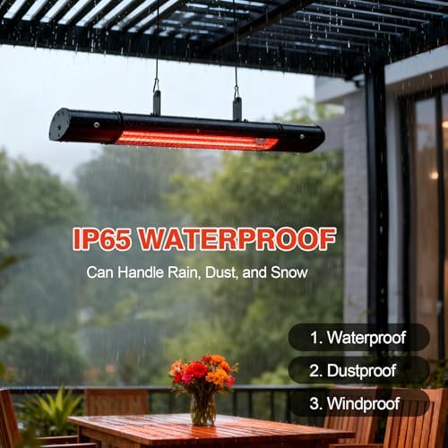 Electric Hanging Patio Heater with remote control, built in Temperature Control, Wall mounted or ceiling mounted, Suit for Outdoor, 1500W, Black - Image 2