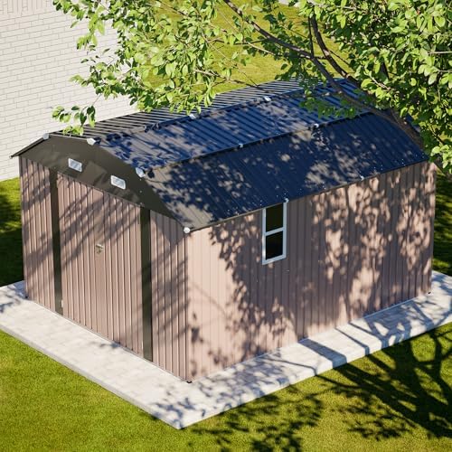 YOPTO 10x12 FT Outdoor Storage Shed,Heavy Duty Metal Shed W/Floor Frame & 2 Windows,Garden Shed W/ 4 Air Vents,Diamond-Shape Roof & Lockable Door,for Backyard,Patio,Lawn,Brown - Image 2