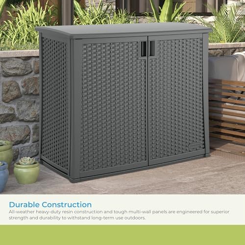Suncast Lockable Outdoor Cabinet Storage for Patio, Garden and Backyard, 97 Gal, Cool Gray - Image 5
