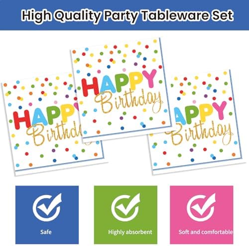 40Pcs Birthday Party Supplies Paper Plates and Napkins, Colorful Polka Dot Themed Dinner Plates Napkins Disposable Tableware Set for Birthday Party Decorations Serve 20 - Image 5