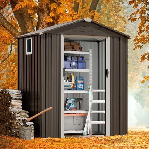 JY QAQA 5x3 FT Metal Outdoor Garden Storage Shed,Waterproof Metal Garden Sheds with Window and Lockable Double Door,Weather Resistant Steel Tool Storage House Shed forPatio,Lawn - Image 2