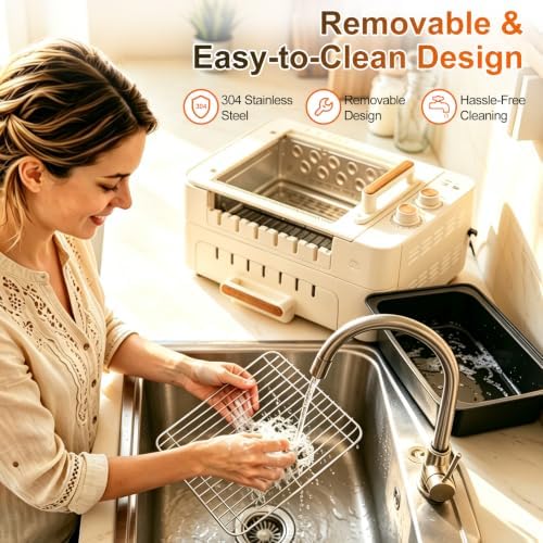Electric Indoor Grill Smokeless BBQ grill Cooker for BBQ Party 1000W 20-Skewer Capacity,4-in-1 Nonstick Removable Grill Plate with Lid and Auto-Rotating Kabob Skewers adjustable Temperature - Image 6