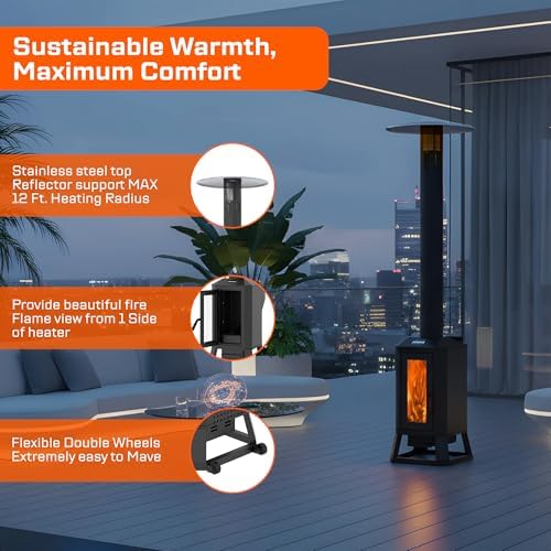 70,000 BTU Wood Pellet Outdoor Patio Heater with Glass Viewing Window - Image 6