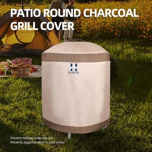 HAMLER Round Barbecue Cover, 21 Inch Small Smoker Cover, Heavy Duty Waterproof Outdoor Grill Cover Fits Weber, Charcoal Kettle, Masterbuilt, Dyna-Glo, Brown & Beige - Image 6