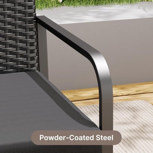 Gizoon Black Wicker Conversation Set with Glass Coffee Table - Image 4