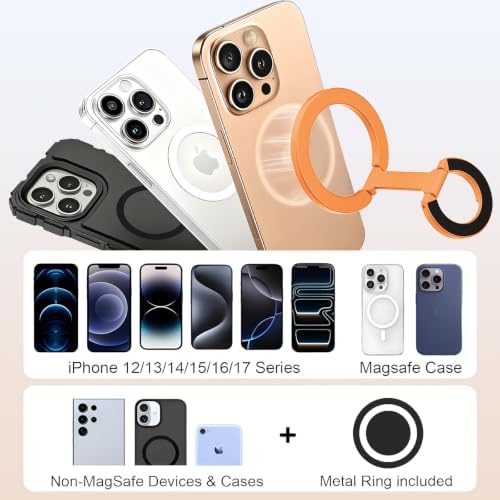 Magnetic Phone Ring for MagSafe Dual-Sided Magnetic Phone Grip Magnet Phone Stand Grip Compatible with iPhone 17/16/15/14/13 Pro Max Plus Mag Safe Accessory for Car Mounts (Orange) - Image 5