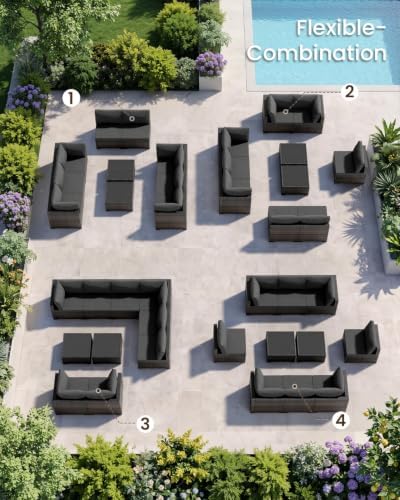 Patio Furniture Set - All-Weather - 10 Piece Patio Outdoor Conversation Set, Modular Wicker Rattan Sectional Sofa for Backyard, Garden, Poolside, Balcony, Porch, Patio, Brown/Dark Gary - Image 7