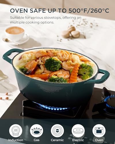 Enameled Cast Iron Dutch Oven, 9.3QT Pot with Lid, Bottle Green - Image 6