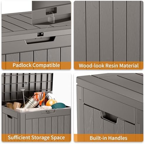 ROJIK Outdoor Storage Housing Deck Box - Waterproof Patio Furniture, Garden Tools, Cushions, Pool Accessories Storage Bench with Lockable Lid and Side Handles (Grey) - Image 5
