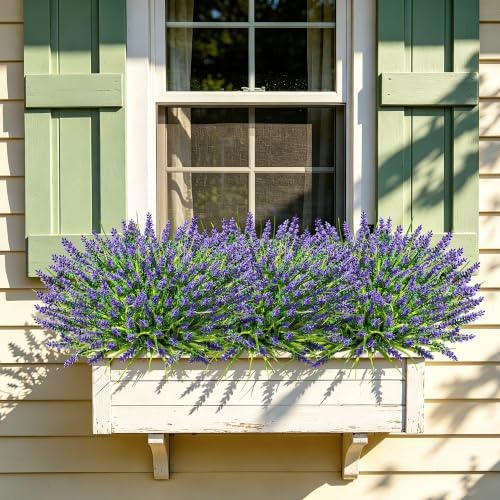 24 Bundles Faux Outdoor Plants, UV Resistant Artificial Fake Lavender Flowers with Monkey Grass for Outdoors, Realistic Faux Lavender Greenery Shrubs for Porch Yard Garden Window Box Home Decor - Image 5