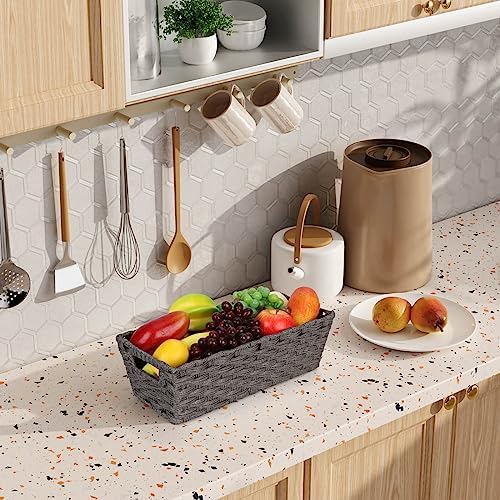 Onlytak 2-Pack Plastic Wicker Baskets, 15.75"x6.75"x4.75", Dark Grey - Image 6