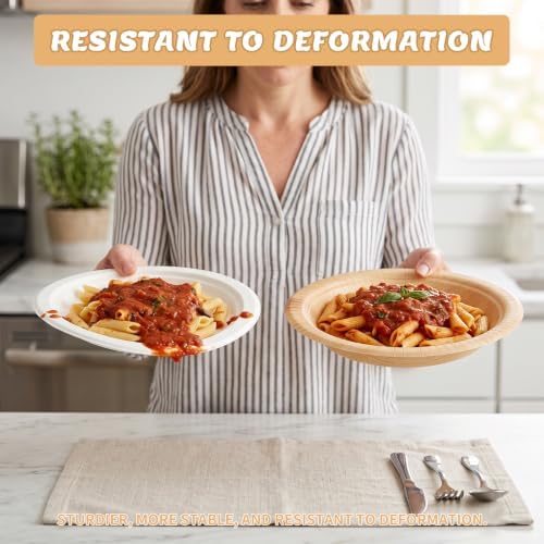 30 Pcs Deep Paper Plates 8.5 inch, Double Thick & Extra Sturdy Wood Grain Paper Plates, Microwave Safe, Soak Proof Disposable Plates for Woodland Baby Shower, Camp Party, Birthday Party - Image 3