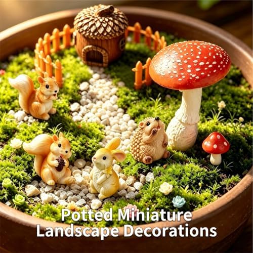 Mini Fairy Garden Accessories Outdoor Squirrel Hedgehog Bunny & Mushroom - Image 5