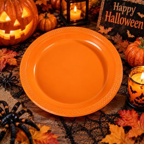 WELLIFE Orange Plastic Plates 10 Inch 50 Count Halloween Plates - Image 2