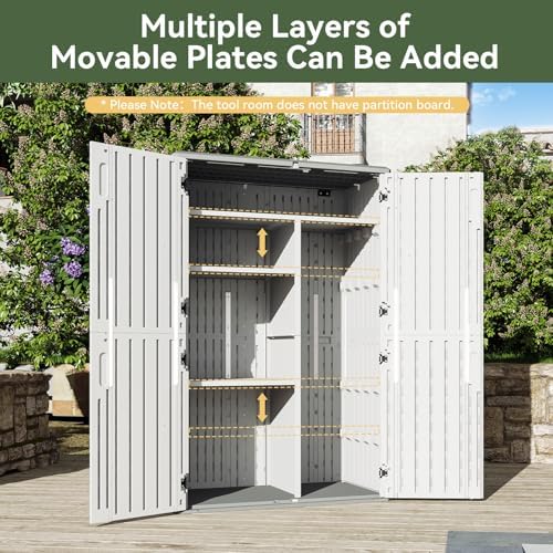 Aoxun Outdoor Storage Shed, 64 Cu.Ft Vertical Resin Sheds, White - Image 5