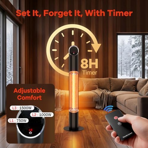 Outdoor Electric Patio Heater, Portable Infrared Heater, Heaters for Outdoor/Indoor Use, Standing Heaters for Patio, Garage, Backyard, 1500W, Black - Image 5