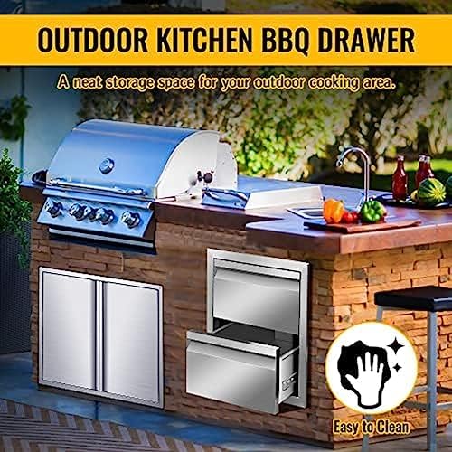 Pull Out Trash Drawer, Lower Sliding Rails Stainless Steel Roll Out Trash Bin Pull Out Tray With Handle For Outdoor Kitchen BBQ Island Grill Station,Double Drawers - Image 7