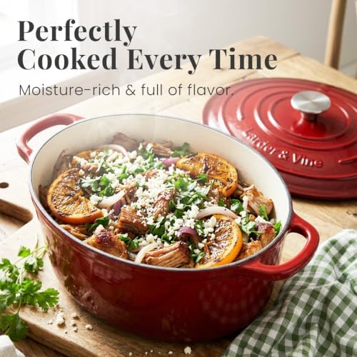 Larder & Vine 8 qt Oval Enameled Cast Iron Dutch Oven Pot, Cabernet - Image 3