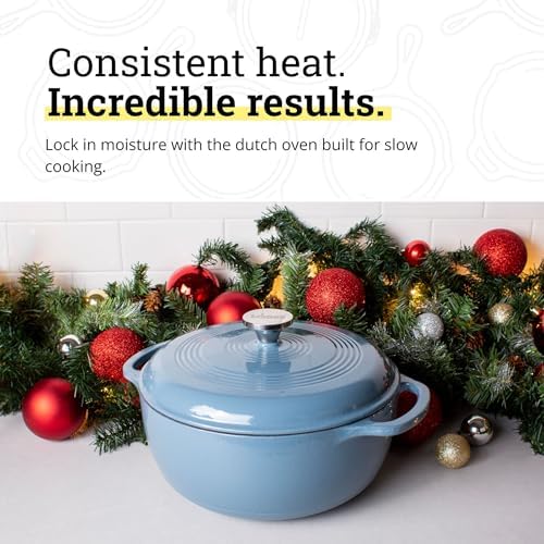 Lodge Essential Enamel Cast Iron Dutch Oven, 6 Quart, Storm Blue - Image 3