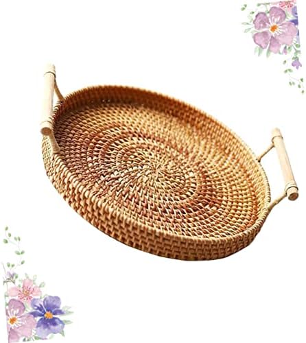 BESPORTBLE 3pcs Medium Rattan Woven Picnic Basket for Outdoor Storage Food Woven Tray for Desserts and Snacks Diameter and Decorative Rattan Storage - Image 3
