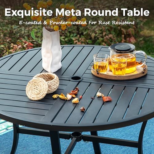 MIXPATIO 5pc Patio Dining Set, 42" Round Metal Table, 4 Chairs, Black - Image 6