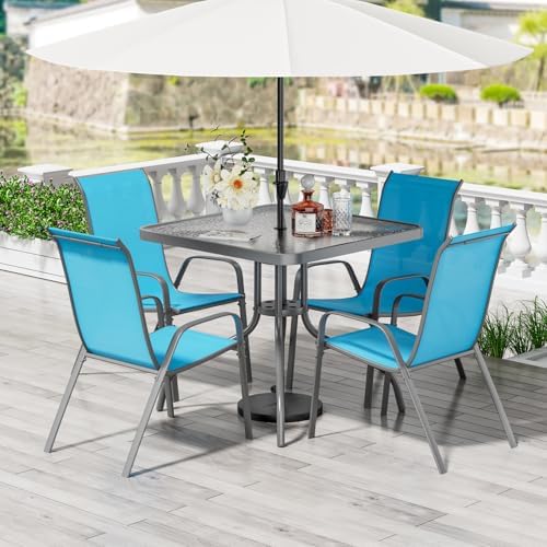 TLSUNNY 5 Pieces Patio Dining Set for 4, Glass Table and Textilene Chair by TLSUNNY