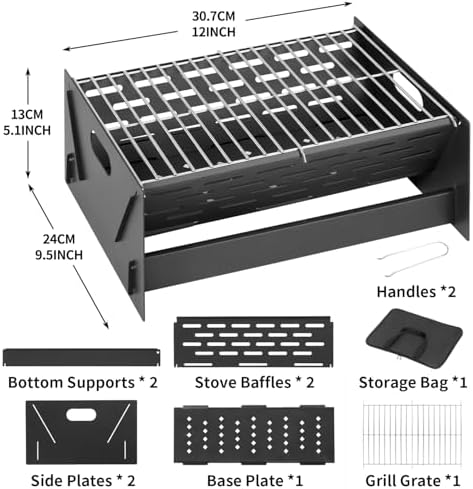 12" Foldable Portable Camping Charcoal Grill - Image 2