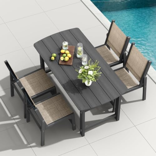HDPE Outdoor Dining Set, Patio Table and 4 Stackable Armless Chairs, Grey by Suunyn