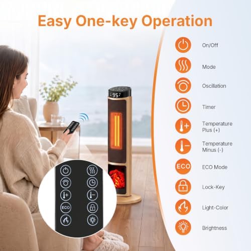 OLIXIS 23" Space Heater for Indoor Use, 70° Oscillation, 4 Modes - Image 5