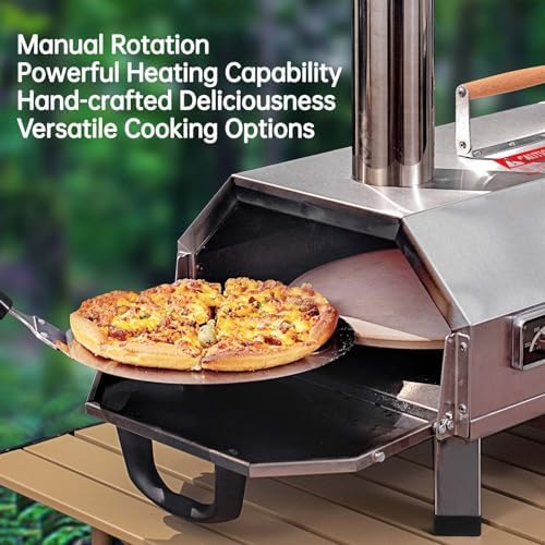 12 Portable Pizza Oven Outdoor, Wood Fired Pizza Oven, Semi-Automatic Burning Pizza Maker Stove with Built-in Thermometer Pizza Stone Peel for Outside Kitchen Backyard (Linear Silver) - Image 4