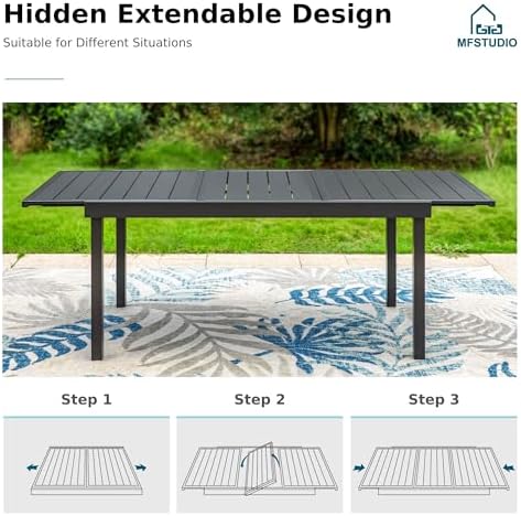 MFSTUDIO Outdoor Expandable Table for 6-8, Large Metal Dining Table - Image 5
