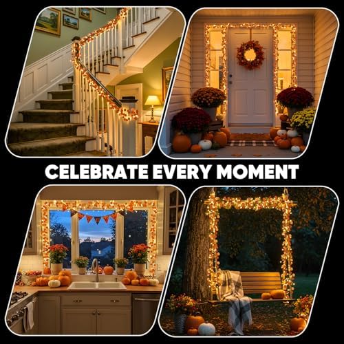 suddus Vine with Fairy Lights Battery Operated, 33ft 100 LED Eucalyptus Leaf String Lights with Remote, Dimmable Fall Garland with Lights for Bedroom Indoor Thanksgiving Christmas Decor (Warm White) - Image 6