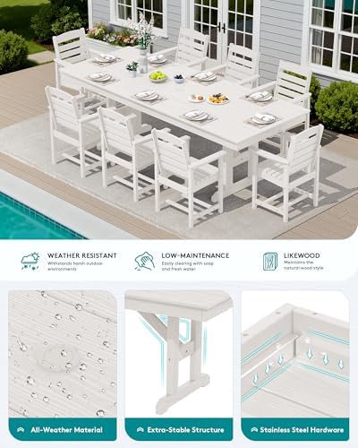 SERWALL Outdoor 84" HDPE Rectangular Dining Table for 6-8,All-Weather,White - Image 4