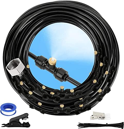 GMAULEE Misting Cooling System, DIY 33FT(10M) Misting Line +10 Brass Mist Nozzles+ a Brass Connector(3/4'') Outdoor Mister System for Patio Waterpark Garden Trampoline Greenhouse by GMAULEEWaterMistingSystem