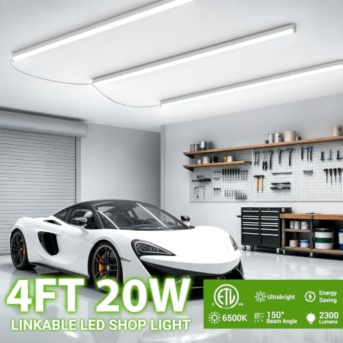 (6 Pack) 4FT LED Shop Lights, 2300LM 6500K Bright White, 20W Linkable Shop Lights, Plug in Shop Lights with ON/Off Switch for Garage Workshop Basement Cabinet, Fluorescent Light Fixtures Replacement - Image 2