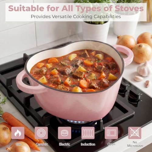 Heart Shaped Dutch Oven 2 Qt, Enameled Cast Iron Pot (Pink) - Image 4