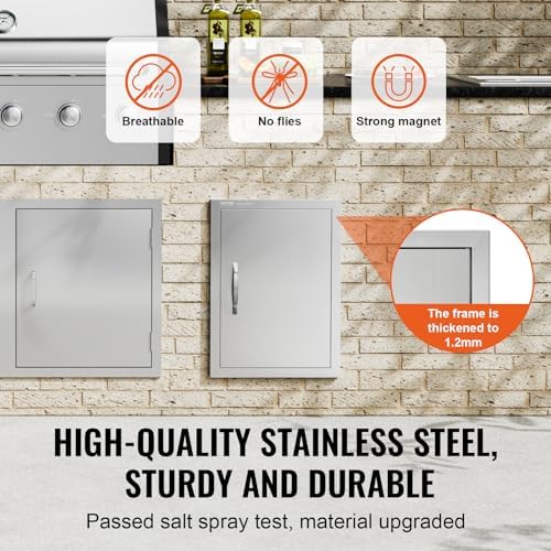 VEVOR Outdoor BBQ Access Door, 16W x 22H Inch, Stainless Steel Flush Mount, Vertical Door with Handle for Grilling Station - Image 3