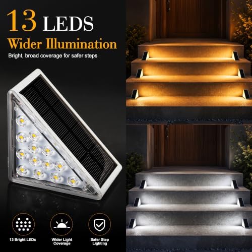 AUDLES Solar Step Lights Outdoor Waterproof IP67-13 LED Solar Stair Lights with 3000K/6000K Dual Color Temp, Auto On/Off Outdoor Lights for Deck, Patio, Pathway, Porch -12 Pack - Image 3