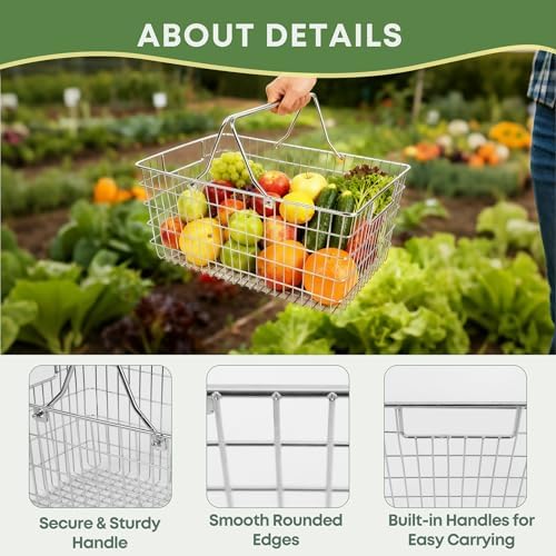 Small Picnic Baskets, Wire Baskets for Organizing with Foldable Handle - 12.6"x9.1"x5", Sturdy Stainless Steel Storage Baskets for Outdoor Picking, Picnic, Kitchen & Fridge & Cabinet Organizer(1, S) - Image 4