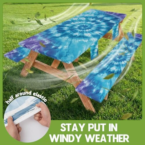 Fitted Picnic Table Cover with Bench Covers Vinyl Waterproof Elastic Edges Fitted Rectangle Table Cloth Patio Tablecloth Camping Gear Essentials Rv Accessories Road Trip Supplies Car Travel Must Have - Image 3