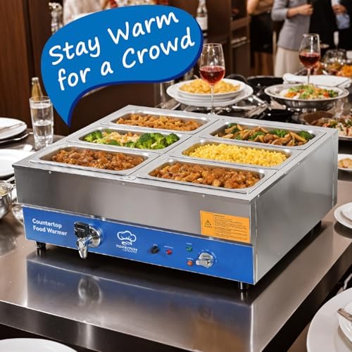 TOPKITCH ETL Listed 4 Pan Commercial Food Warmer,Electric Countertop Bain Marie Stainless Steel Buffet Steam Table for Catering and Restaurants(4×1/2 GN Pan,120V/1700 Watts - Image 2
