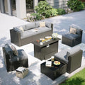 Aoxun Patio Furniture Set with Fire Pit Table, 8 Piece Outdoor Sectional Sofas, Wicker Rattan Outdoor Furniture with Thickened Cushion for Backyard, Garden Light Grey by Aoxun