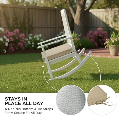 Outdoor Chair Cushions, Water-Resistant & Fade-Resistant, Patio Furniture Square Seat Replacement Chair Pads with Ties, Removable Cover, Non-Slip Bottom, Set of 4, 18 x 18 Inch, Natural - Image 5