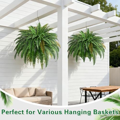 4PCS 45in Fake Ferns- Outdoor Faux Plants, Large UV Resistant Artificial Ferns for Outdoors, Weatherproof Faux Boston Fern Realistic Fake Artificial Plant for Porch Home Garden Patio Hanging Decor - Image 3