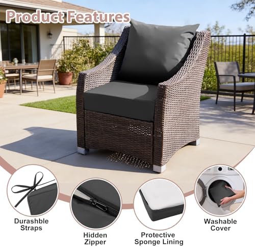 Outdoor Deep Seat Cushion Set, 24x24 Inch, Dark Grey, Set of 6 - Image 5