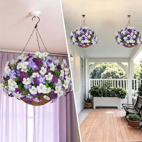 2 Set Artificial Hanging Flowers with Basket for Outdoor Decor - Image 3