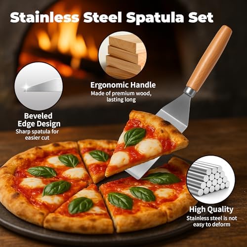 Stainless Steel Mini Spatula,Wooden Handle Small Spatula for Steak,Burger - Image 3