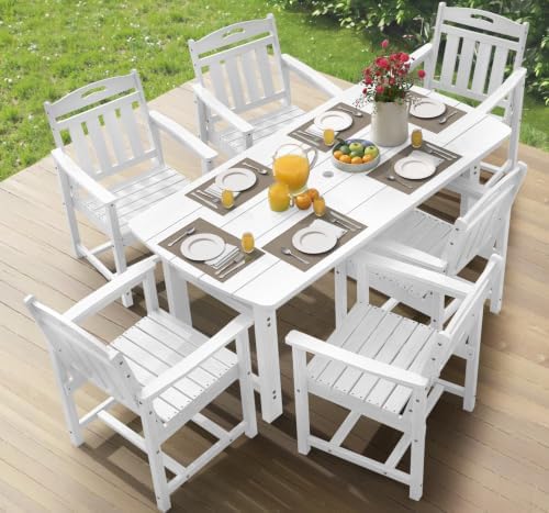 Ciokea HDPE Outdoor Dining Set of 6, Patio Table and Chairs Sets, White by CIOKEA